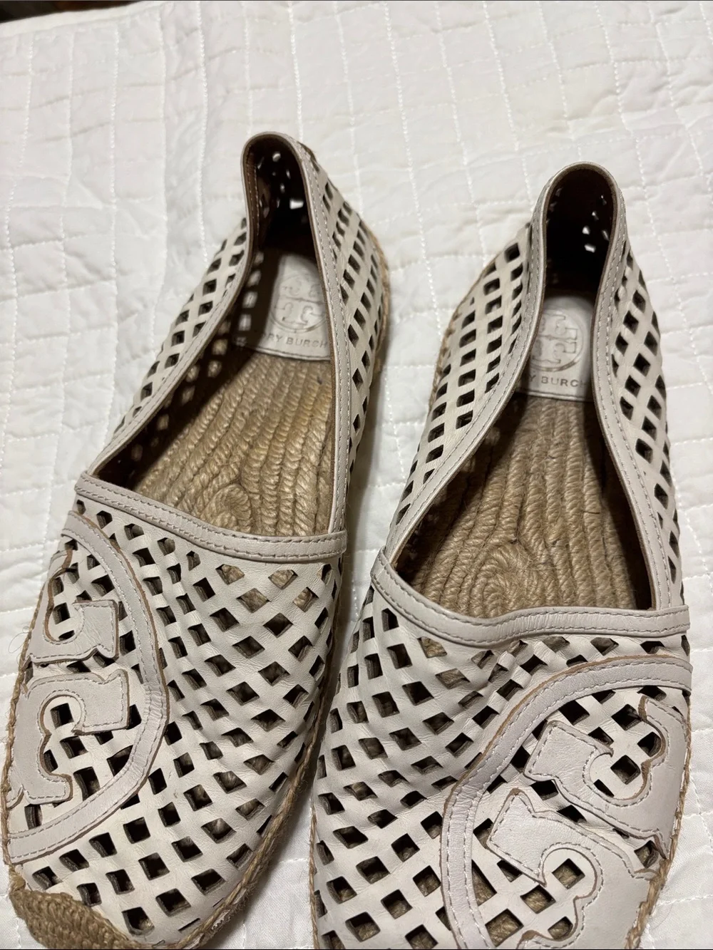 Tory Burch Beige Laser-Cut Espadrille Slip-Ons